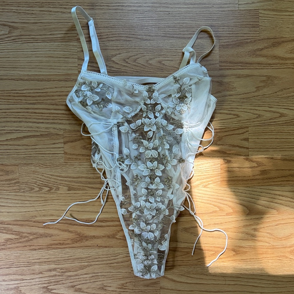 Floral Embroidered Sheer Bridal Bodysuit